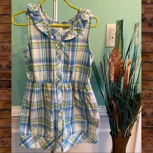 Girls Crazy 8 Blue & Green Plaid Sleeveless Button Front Shirt Dress Size 6